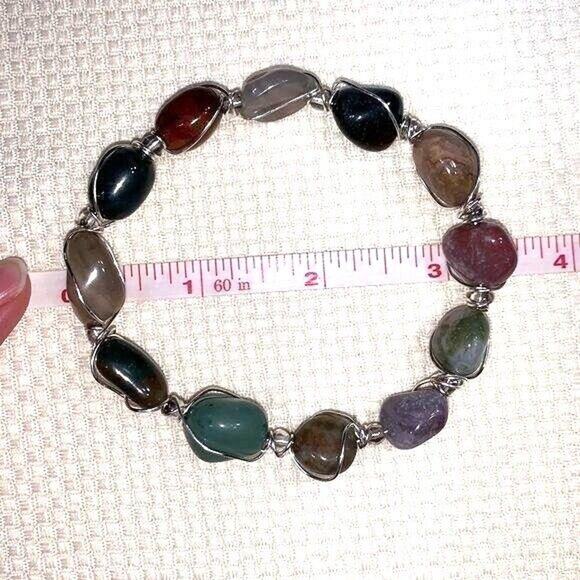 Multicolored Woven Stone Bracelet with Silver Elements Slip On Fashion Jewelry - Picture 7 of 7